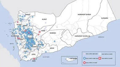 خارطة تفشي شلل الاطفال في اليمن